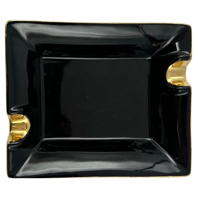 Vintage Mid-Century Art Deco Style Black and Gold Cigar Ashtray For Sale - Image 13 of 13
