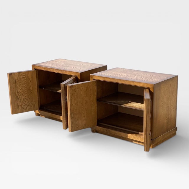 Pair of Mid-Century Modern Oak Nightstands With Paneled Drawer Fronts For Sale - Image 9 of 18