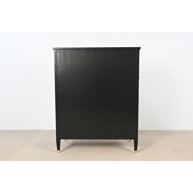 French Louis XVI Style Black Lacquered Highboy With Brass Hardware | Newly Refinished For Sale - Image 17 of 18