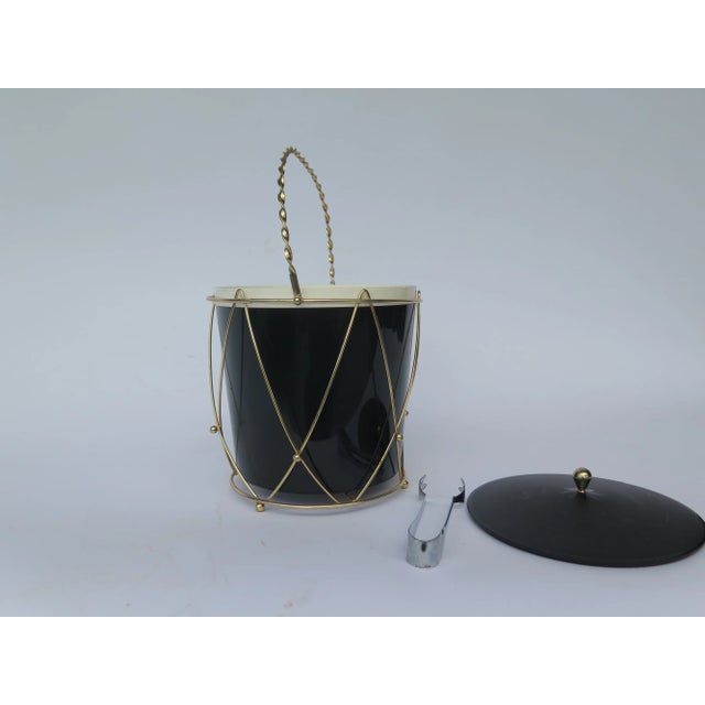 The American Thermos Bottle Company 1960's Black Lacquer Brass Motif Ice Bucket For Sale - Image 4 of 6