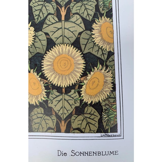 Art Deco Floral Art Deco Botanical Illustration Sunflower Garden Print For Sale - Image 3 of 4