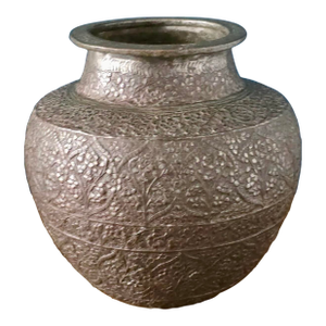 Antique Repoussé Silver-Plated Copper Vase, Likely Indian, Early 20th Century