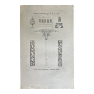 Mid 19th Century Etching Reproduction of 15th Century Furniture and Arabesques by French Artist Nicolas Xavier Willemin For Sale