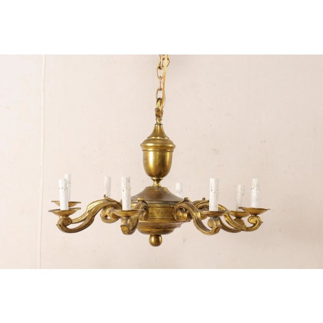 Mid 20th Century Mid 20th Century French 8-Light Gold-Tone Chandelier For Sale - Image 5 of 11