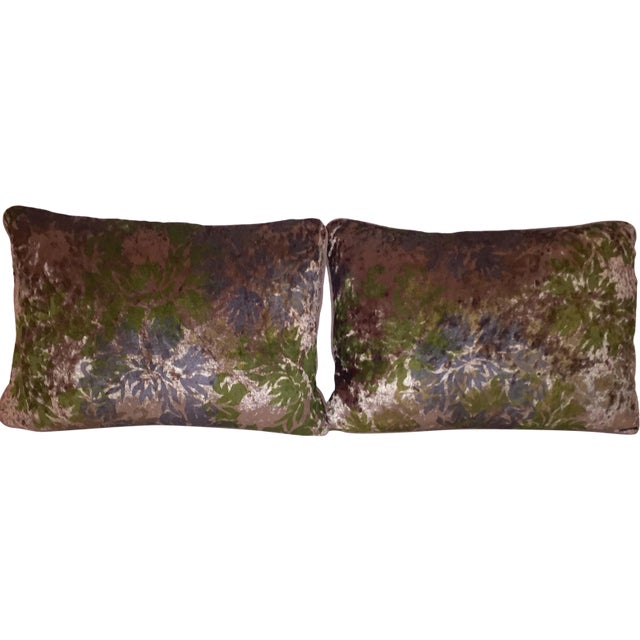 Venetian Printed Velvet Pillows - A Pair For Sale