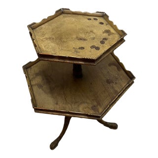 Mid 20th Century Tiered Hexagonal Pie Crust Rim, Claw Legged Dumbwaiter Table For Sale