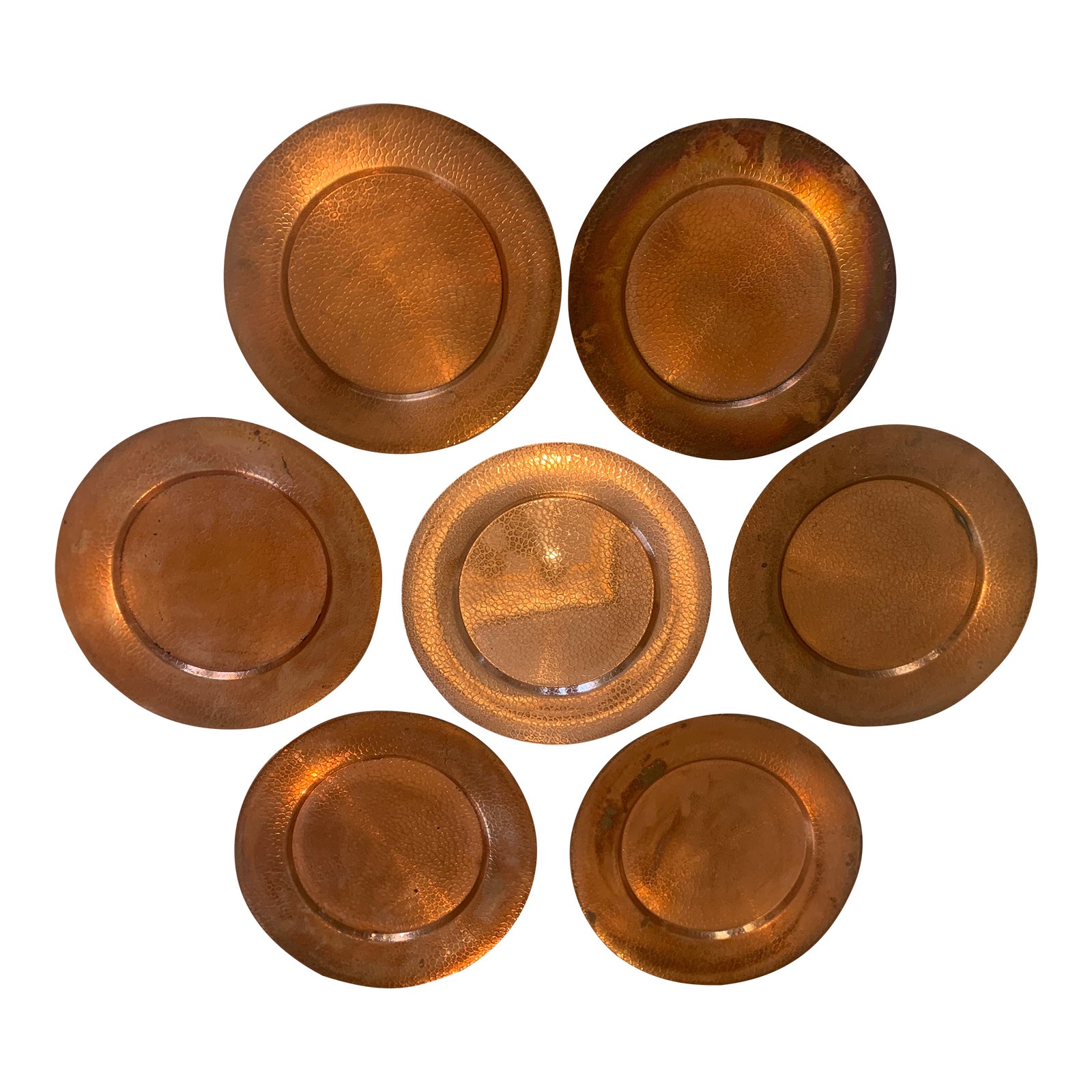 Vintage Hammered Copper Plates Set of 7 Chairish