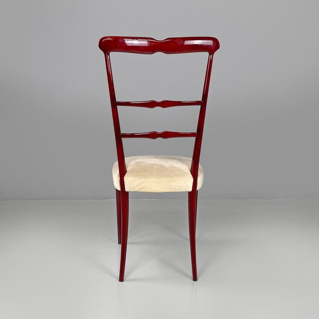 Italian Modern Red Lacquered Wooden Chairs with Ivory White Fabric, 1970s, Set of 4 For Sale - Image 6 of 18