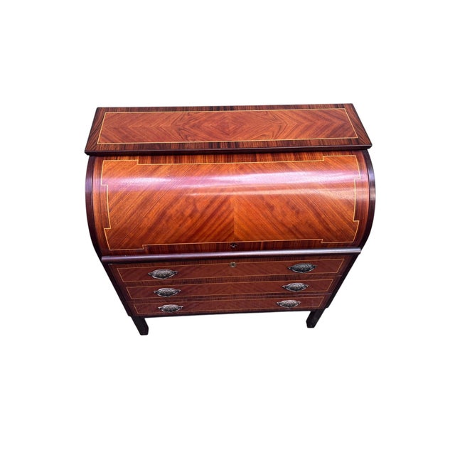 Rare Egon Ostergaard Swedish Roll-Top Secretary Desk Bookmatched Teak & Rosewood. Vintage Swedish Roll-Top Secretary Desk...