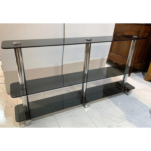 Metal Chromed Metal and Smoked Glass Shelf, 1970s For Sale - Image 7 of 7