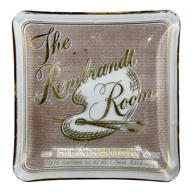 Vintage the Rembrandt Room the Stanhope Hotel Nyc Glass Ashtray New York City For Sale