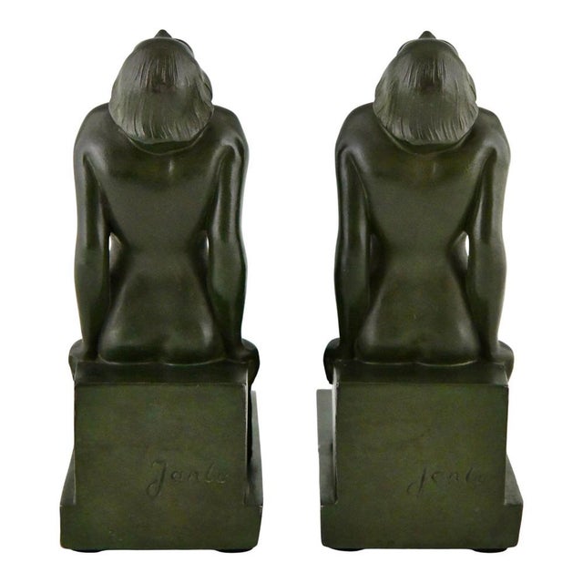 1930s Art Deco Bookends with Seated Nudes by Janle for Max Le Verrier, 1930, Set of 2 For Sale - Image 5 of 11