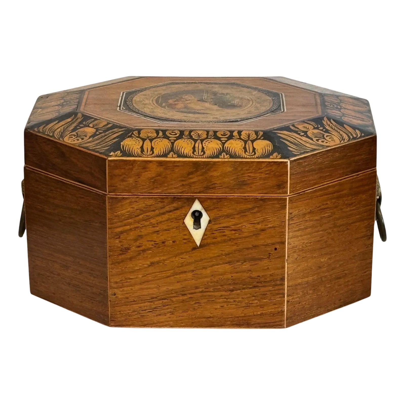 19th Century Georgian Octagonal Box With Penwork Decoration | Chairish