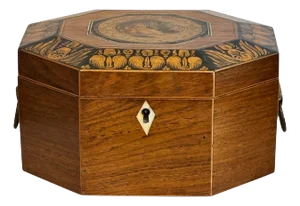 19th Century Georgian Octagonal Box With Penwork Decoration