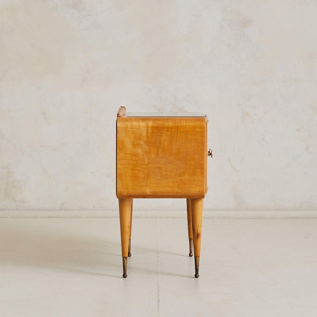 Italian Curved Wood Nightstand with Inset Glass Top, 1950s - 2 Available For Sale In Chicago - Image 6 of 11