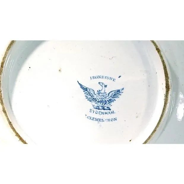 Antique English Ironstone Blue Ceramic Wash Bowl For Sale - Image 4 of 4