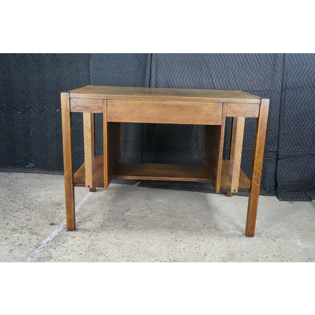 Antique Mission Arts Craft Quartersawn Oak Library Bookcase Table Desk Inkwell For Sale - Image 16 of 18