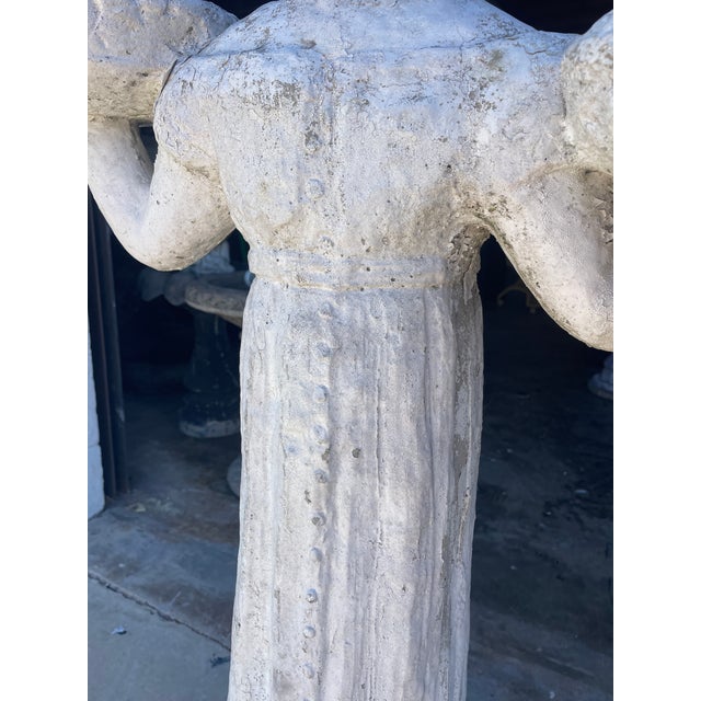 1940's Concrete "Bird Girl" (Peasant Girl) Bird Feeder 47" Tall From Augusta Georgia Estate For Sale In Mobile - Image 6 of 13