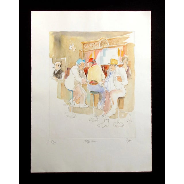 "Happy Hour" by William Papas Hand Colored Drypoint Etching Hand signed and painted with watercolors by the artist Paper...