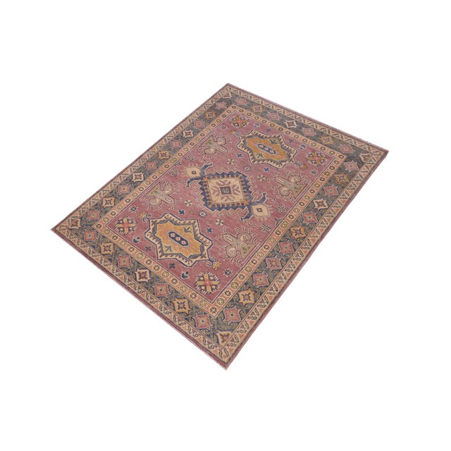 Rustic Kazak Southwestern Purple/Light Blue Wool Rug - 4'0''x5'10'' For Sale - Image 9 of 10