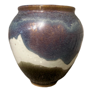 Mid Century Modern Vintage Ceramic Large Studio Pottery Drip Glaze Stoneware Vase