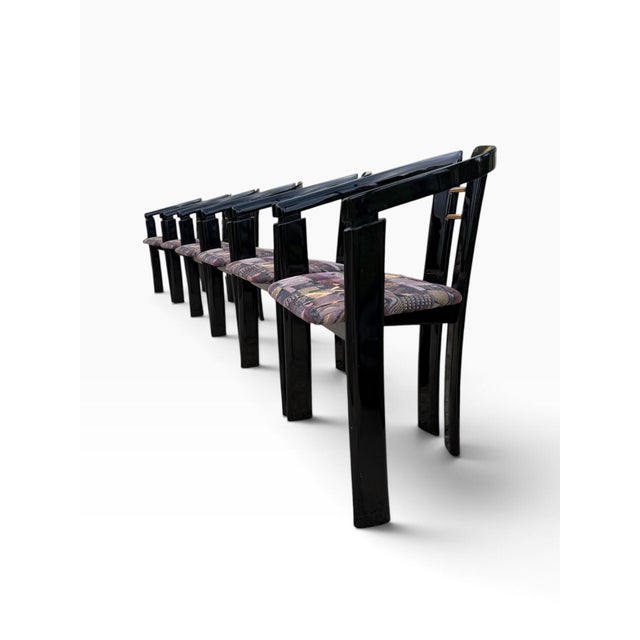 Pietro Costantini 1980s Postmodern Italian Black Lacquer "Alvise" Dining Chairs by Pni - Set of 6 For Sale - Image 4 of 12