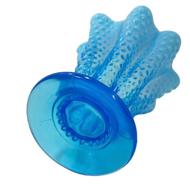 Vintage Fenton Art Glass Blue Opalescent Ruffled Vase For Sale - Image 6 of 7