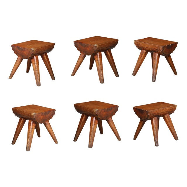 Brutalist Pine Stool, France, 1960s For Sale