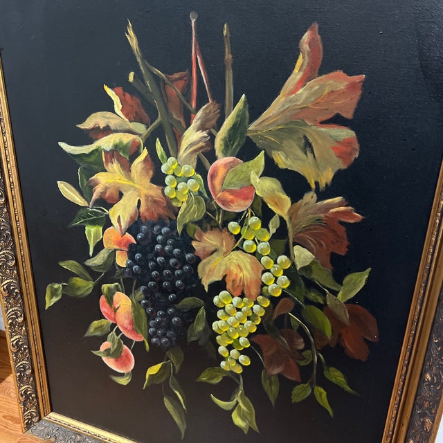 1960s Oil on Canvas Floral Still Life Fruits and Flowers Framed Signed by American Artist Katherin West For Sale - Image 4 of 12