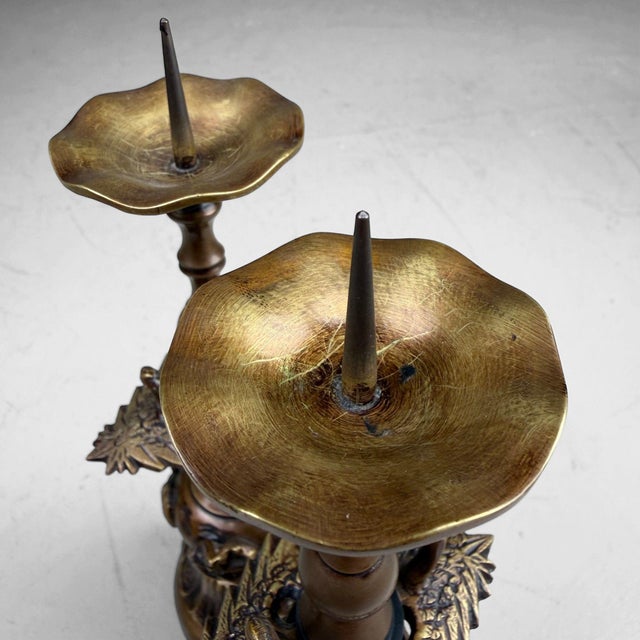 Metal Japanese Altar Candlesticks with Cranes, 1960s, Set of 2 For Sale - Image 7 of 12