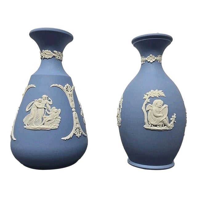 Vintage Wedgwood Blue Jasperware Bud Vases-Set of 2 For Sale