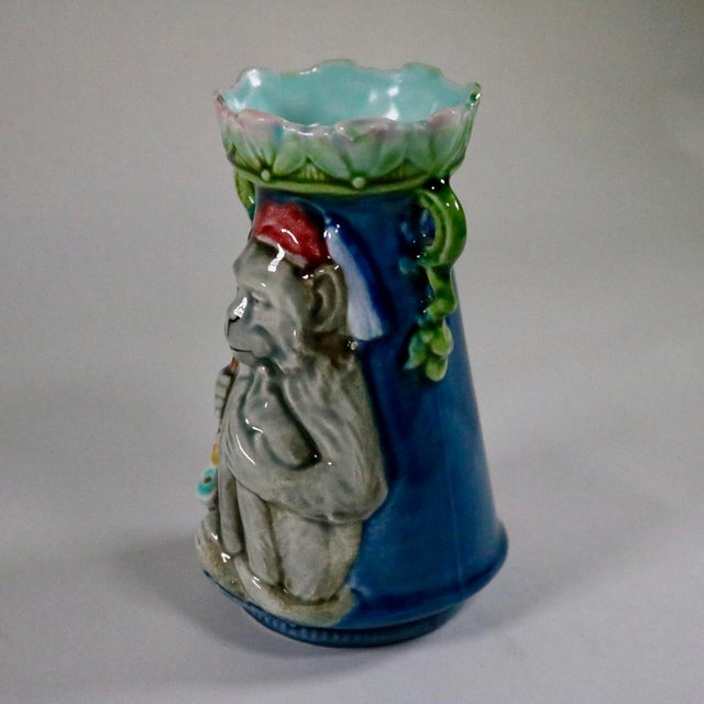 Late 19th Century Antique Majolica Monkey Bulb Vase For Sale - Image 5 of 13