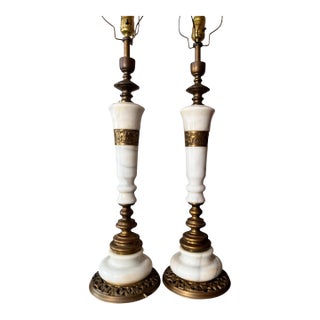 Vintage Hollywood Regency Marble and Brass Table Lamps - a Pair For Sale