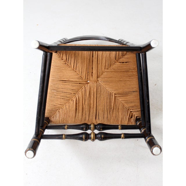 Vintage Hitchcock Style Ladder Back Chair With Rush Seat For Sale - Image 14 of 15