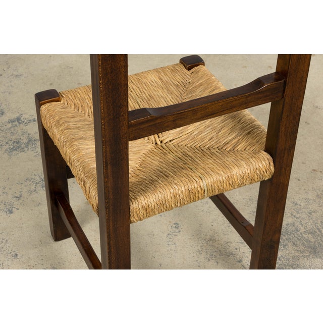 Set of Six French Provincial Oak Rush Seat Dining Chairs, Mid-20th Century For Sale - Image 14 of 18