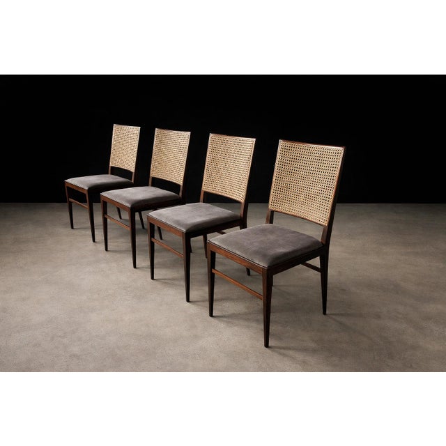 1960s Brazilian Modern Set of Four Rosewood & Cane Dining Chairs by Celina, Brazil, 1960s - Lot 564B For Sale - Image 5 of 16
