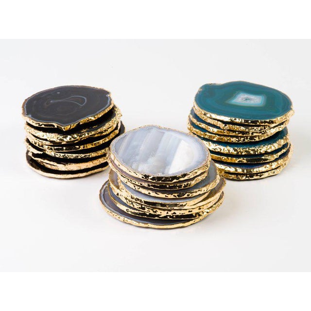 Set of Eight SemiPrecious Teal Gemstone Coasters in Wrapped in 24