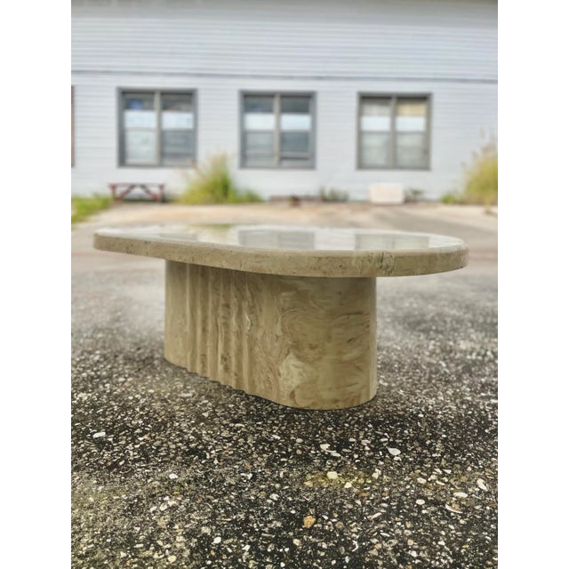 Vintage Modern Stone Coffee Table With Ripple Pedestal Base | Italian Style For Sale - Image 4 of 13