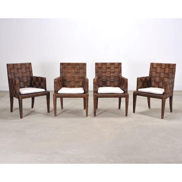 Contemporary Set of Four John Hutton for Donghia Block Island Cane Armchairs For Sale - Image 3 of 18