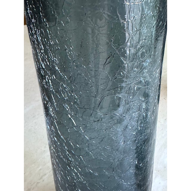 Tall Crackle Glass Hurricane Candle Holders Slate Blue - Pair For Sale In San Diego - Image 6 of 8