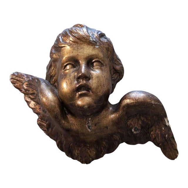 Early 20th Century Giltwood Cherub or Putto Wall Sculpture For Sale