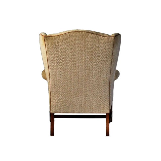 Wingback Armchair With Custom Herringbone Upholstery For Sale In Providence - Image 6 of 8