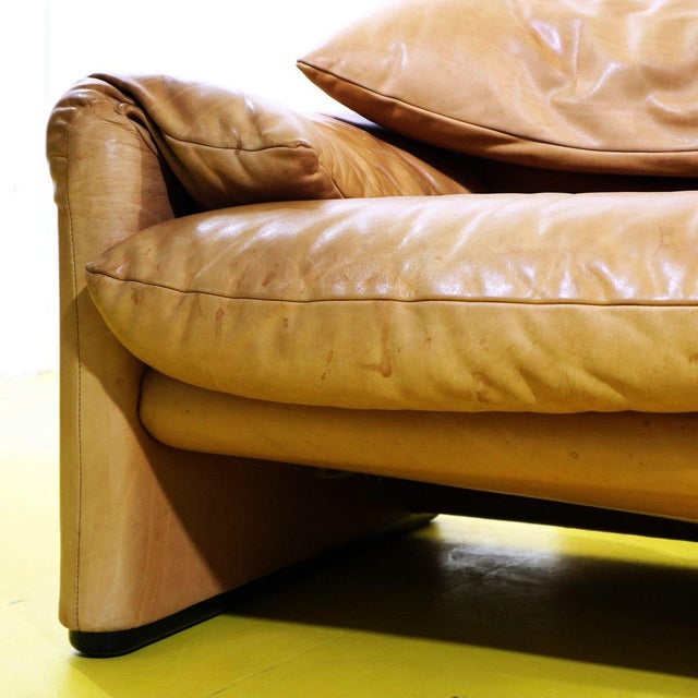 Maralunga Living Room Set in Tan Leather by Vico Magistretti for Cassina, 1970s, Set of 3 For Sale - Image 17 of 18