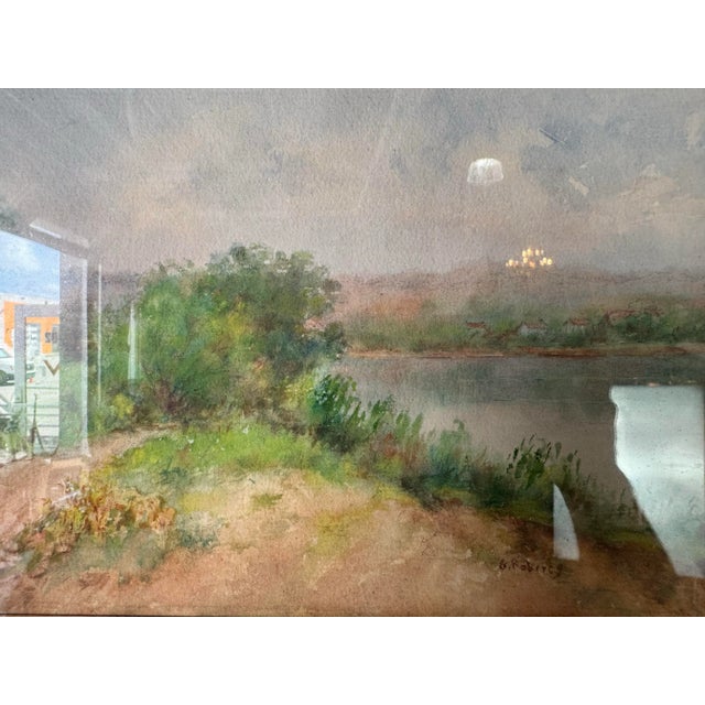 Mid-Century Modern Vintage G. Robers Countryside Lake Landscape Watercolor Painting, Framed For Sale - Image 3 of 11