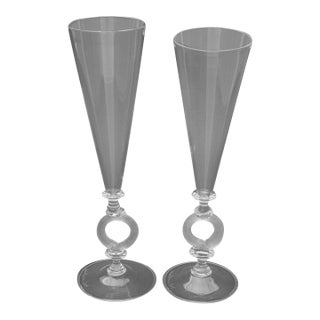 Adam Holtzinger Optic Twist Glass Goblets, Pair For Sale