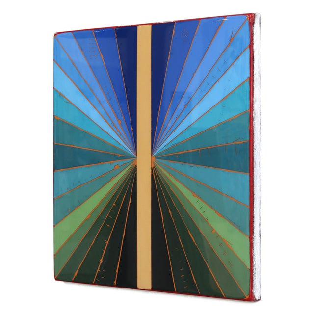Contemporary Wiggle Room 41 - Original Blue Green Geometric Minimalist Acrylic and Resin Abstract on Wood Panel For Sale - Image 3 of 9