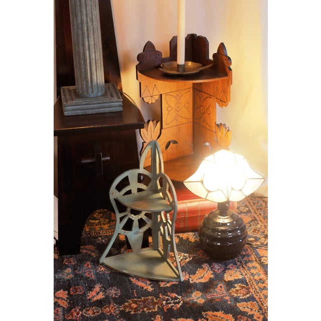 1920s 1920s Folk Art Dark Walnut Corner Shelf With Gothic Floral Details For Sale - Image 5 of 15