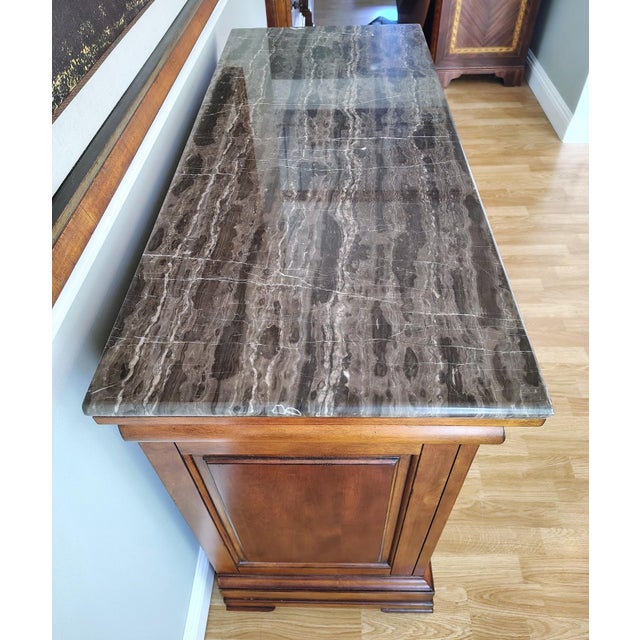 2000 - 2009 Burl and Mahogany Wood Louis Philippe Chest / Commode With Marble Top by Ethan Allen For Sale - Image 5 of 14