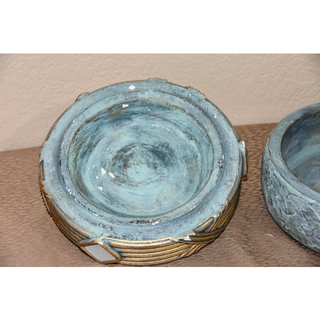 Ceramic Hollywood Regency Jaru Green and Gold Cast Stone Ceramic Trinket Candy Box For Sale - Image 7 of 11