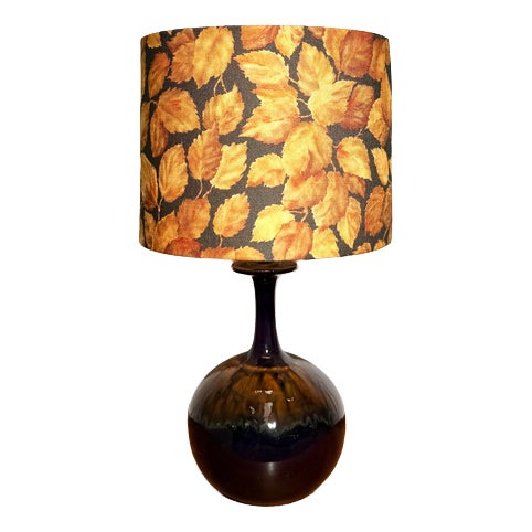 Vintage Table Lamp with Original Autumn Leaf Shade For Sale